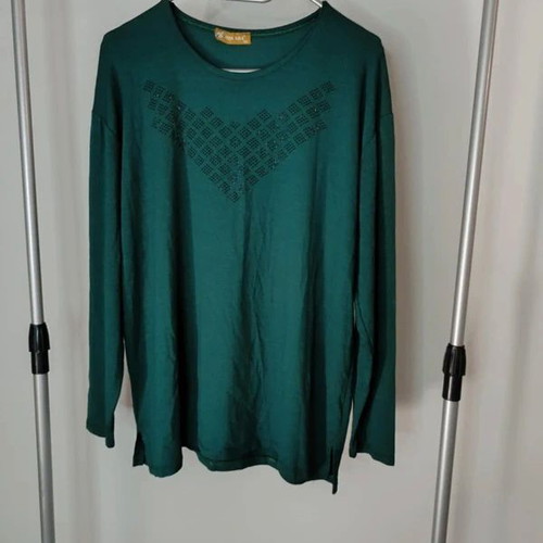 Miss Ada Long Sleeve Cypress Green Blouse 3XL like new with Rhinestones