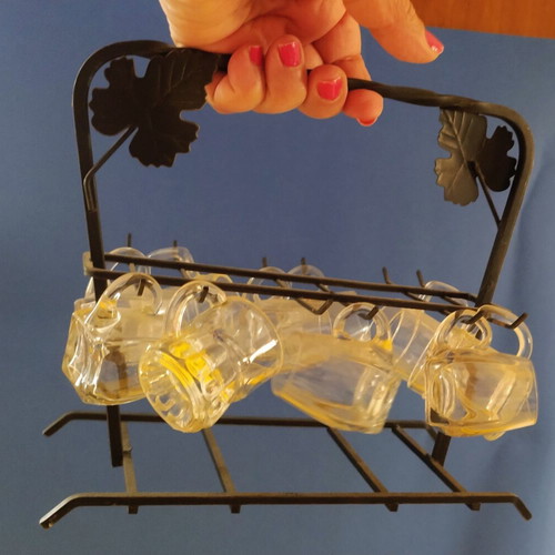 Ouzo glass set like new with 11 glasses and stand