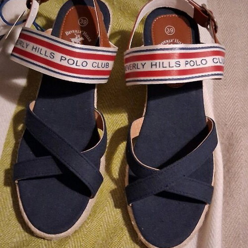 Beverly Hills Polo Club women's platform shoes new, blue with brown strap