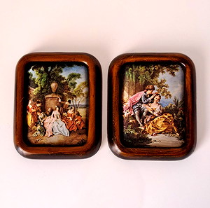 Σετ Καδράκια Τοίχου 2τεμ. Μεταξοτυπία Handmade Antique Italy #01528
