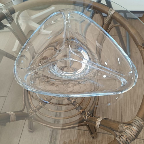 Transparent glass decorative bowl, triangular organic shape