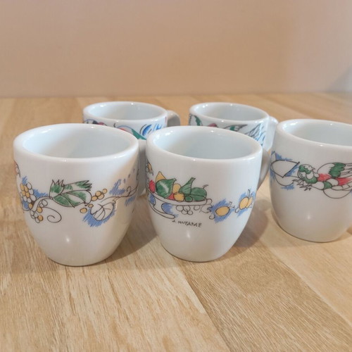 Loumidis Coffee Cups Set of 5 with Saucers, Like New, Signed by Dimitris Mytaras