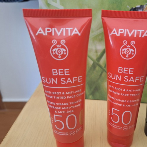 Bee Sun Safe Apivita sunscreens used, pack of two for mature skin