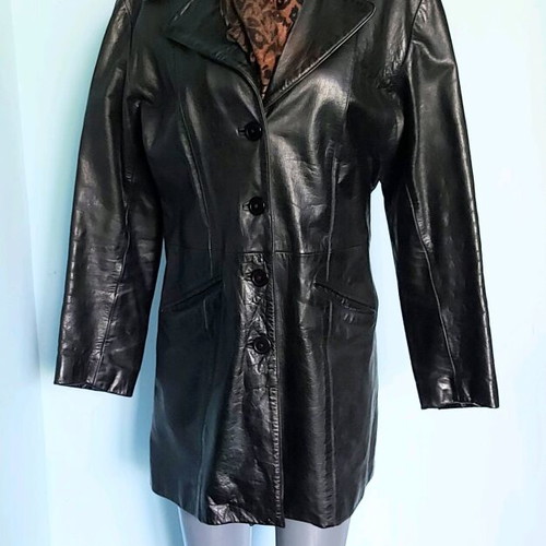 Women's leather coat used, branded, black