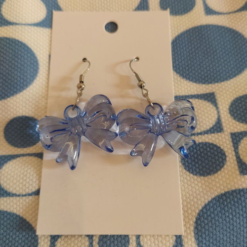 Bow earrings new, blue hanging plastic