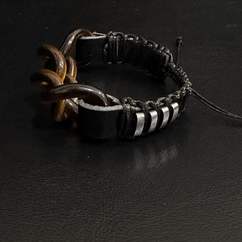 Men's leather bracelet with Tiger Eye and hematite, new