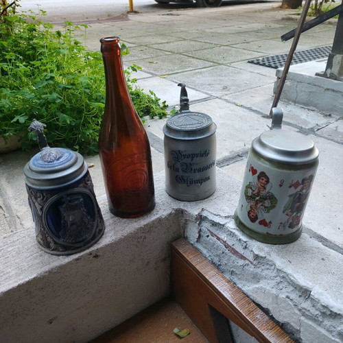 Beer glass and bottle set from Olympos restaurant Naousa like new