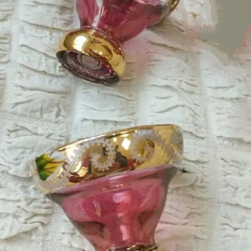 Vintage glasses used, set of 2, pink and gold