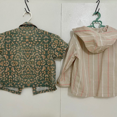 Zara summer shirts for boys up to 3 years, beige linen and green cotton
