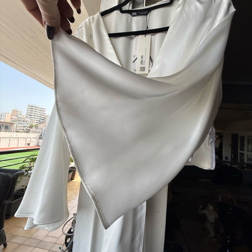 Women's white satin blouse new with zipper and bell sleeves