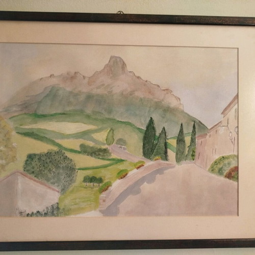 Watercolor in frame with glass like new, handmade 48x36.5cm