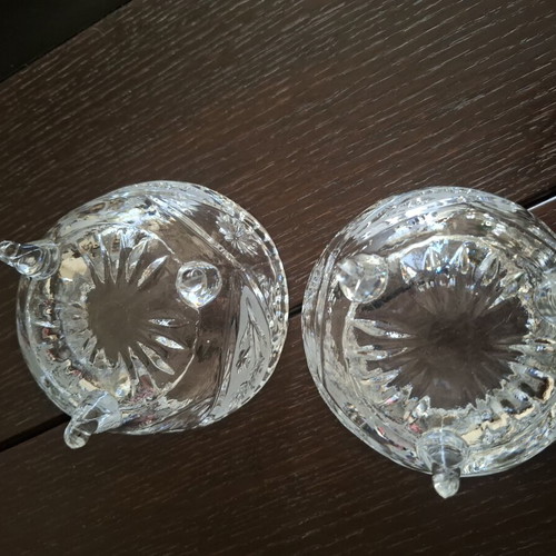 Vintage glass bowls set of 2 with feet and embossed designs 12cm like new