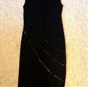 SPAZIO MODA Μαυρο Βραδινο Πλεκτο Φορεμα με Παγιετες