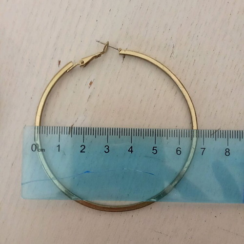 Square large gold-colored hoop earrings used, fashion jewelry