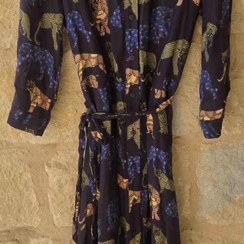 Geisha Tiger Print Midi Belted Shirt Dress like new, colorful