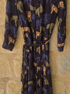 Geisha Tiger Print Midi Belted Shirt Dress like new, colorful