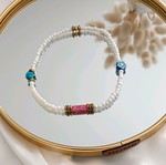 White anklet with stones and shells handmade, made to order