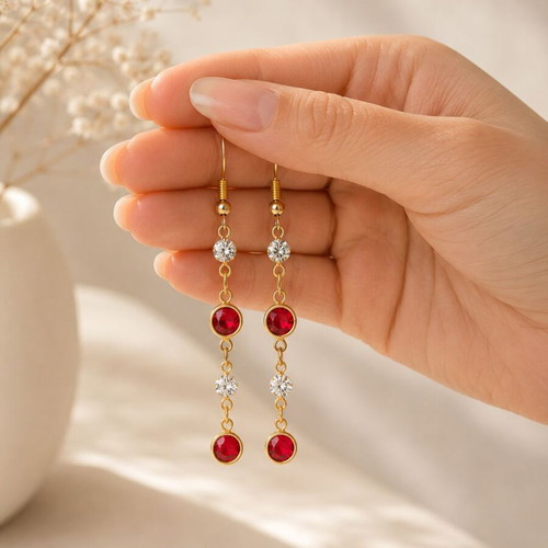 Handmade Deep Blue Drop Earrings double-sided with crystals