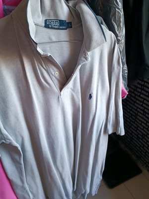 Polo shirt used gray with blue collar stripe