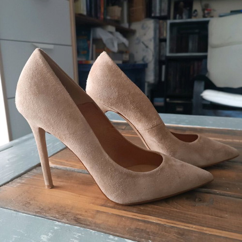 Badura high heels used, nude leather and suede, 20 cm heel