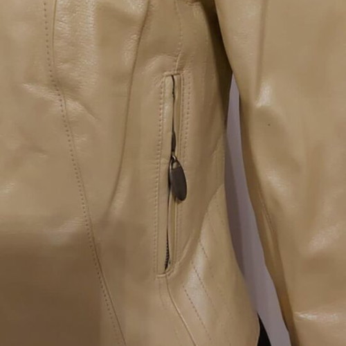 Leather women's jacket with detachable fur rabbit collar, new, size M