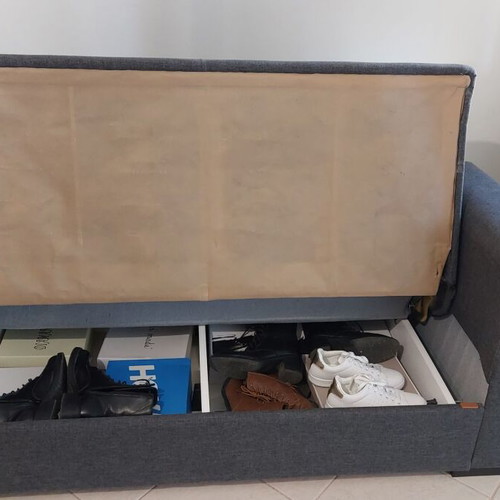 Two-seater sofa bed with storage and easy clean fabric like new