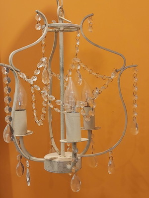 Ceiling light used, three-light romantic vintage with crystals