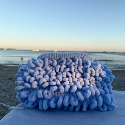 Puffy bag large handmade blue with lining