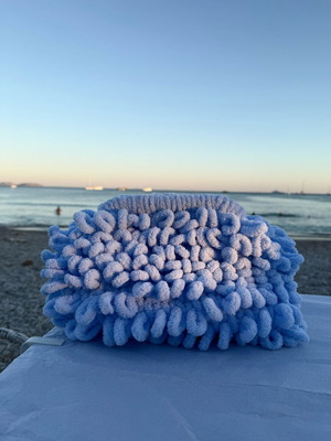 Puffy bag large handmade blue with lining