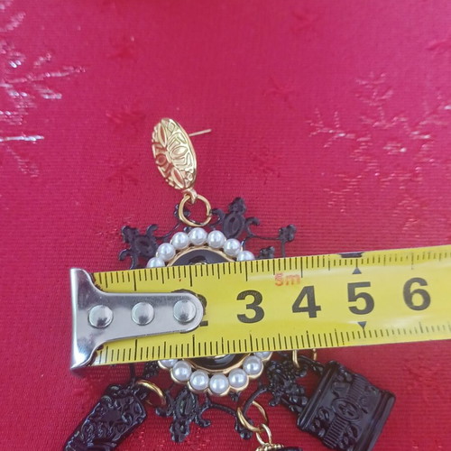 Cameo Baroque Earrings like new with pearls and black tassels