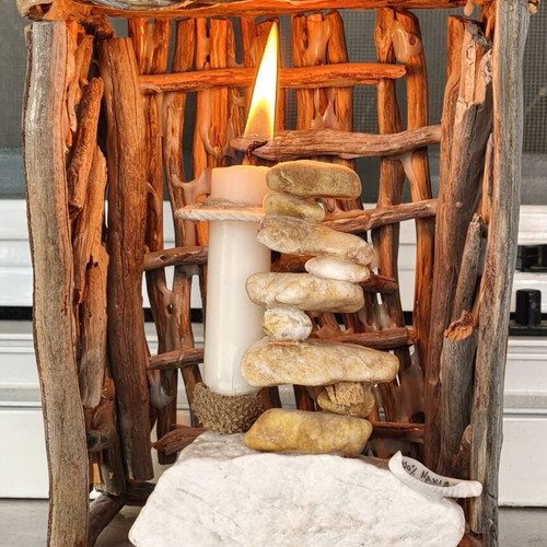 Stone and Candle decorative natural materials art new