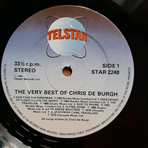 The Very Best Of Chris De Burgh vinyl like new, rare 1984 edition