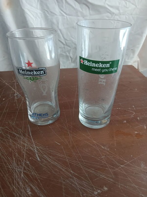 Стъклени чаши за бира Heineken употребявани, комплект от седем