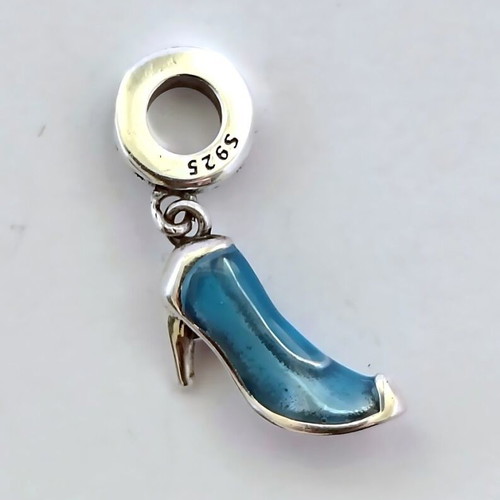 Charm Glass Cinderella Shoe Silver S925 New