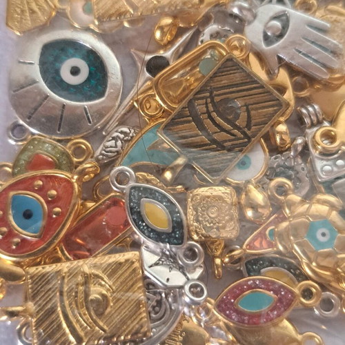 Metal eye charms, 90g, mostly gold color, some 24k gold plated and silver plated
