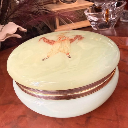 Vintage jewelry box with Art Deco woman figure, plastic