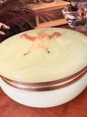 Vintage jewelry box with Art Deco woman figure, plastic
