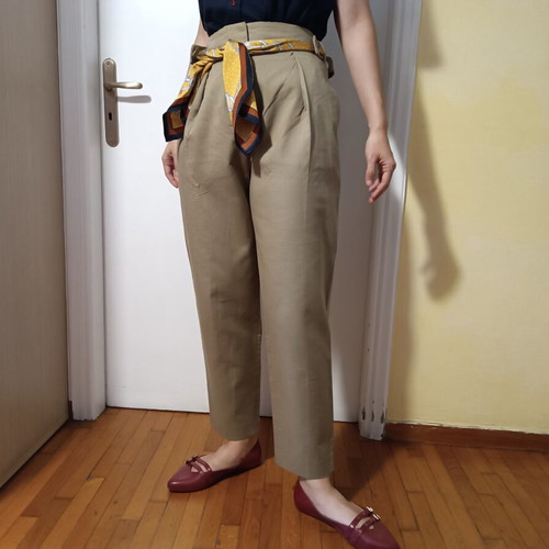 Mango high-waist khaki cotton pants new with chain print belt
