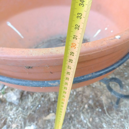 Clay and Plastic Flower Pots Used, Set of 6 with Metal Bases