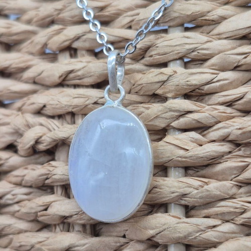 Moonstone Silver 925 Necklace Oval Pendant with Stainless Steel Chain new