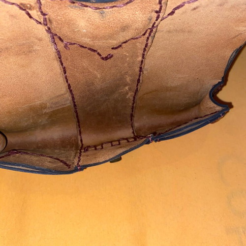 Vintage leather envelope bag for women used, handmade, brown