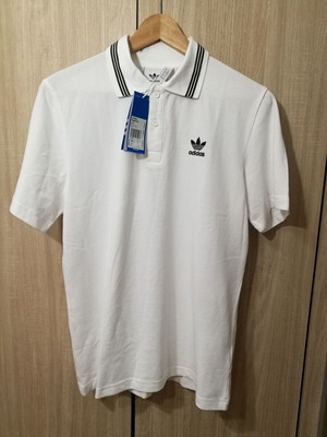 Adidas Originals μπλουζάκι πόλο καινούριο, μέγεθος Small, λευκό με μαύρο, 100% βαμβάκι
