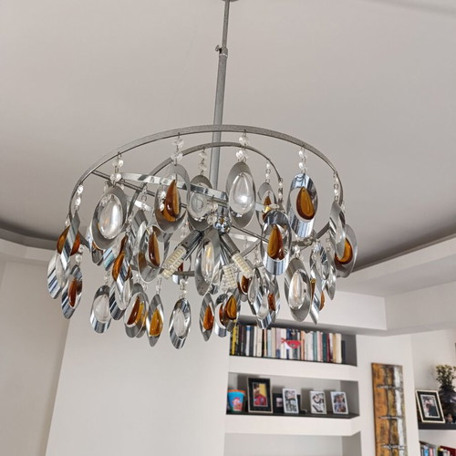 Asfour Crystal Chandelier Ceiling Light like new, honey amber
