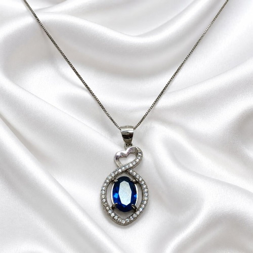 Handmade Gianniotiko Necklace 925 Silver with Sapphire and Zircon