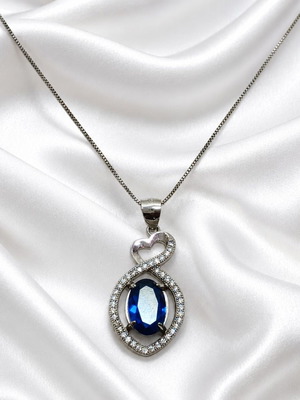 Handmade Gianniotiko Necklace 925 Silver with Sapphire and Zircon