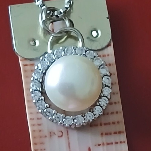 Necklace with genuine 1 mm pearl, silver 925 like new