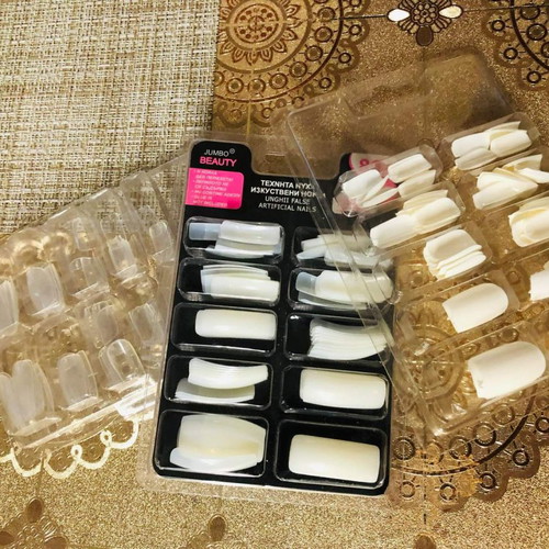 Artificial nails pack of 3 boxes with transparent, beige, and white tips