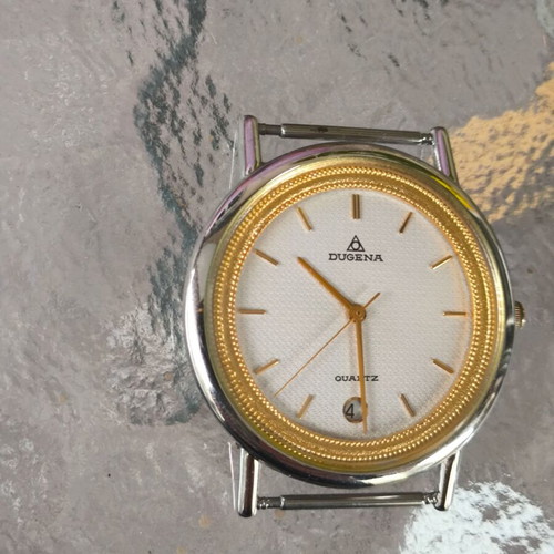Dugena men's quartz watch like new with gold bezel