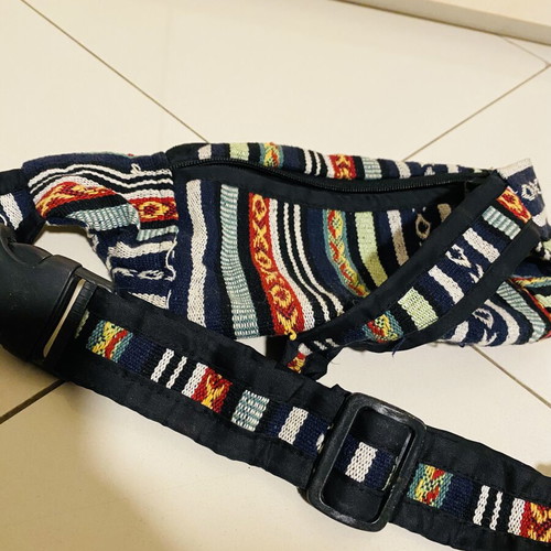 Waist bag like new, woven style, black and multicolor
