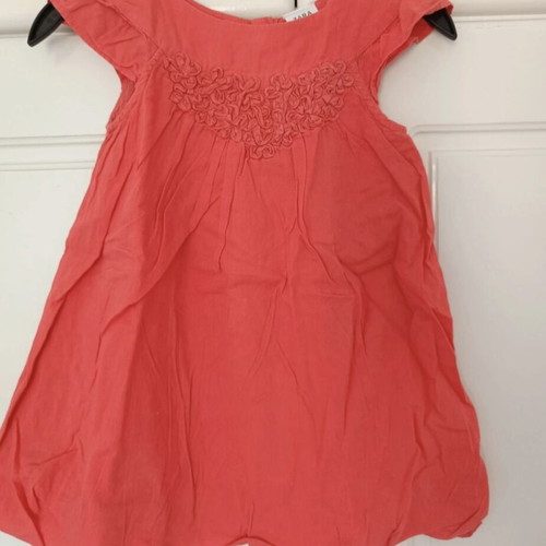 Zara coral dress with ruffle detail at neckline 18-24 months like new